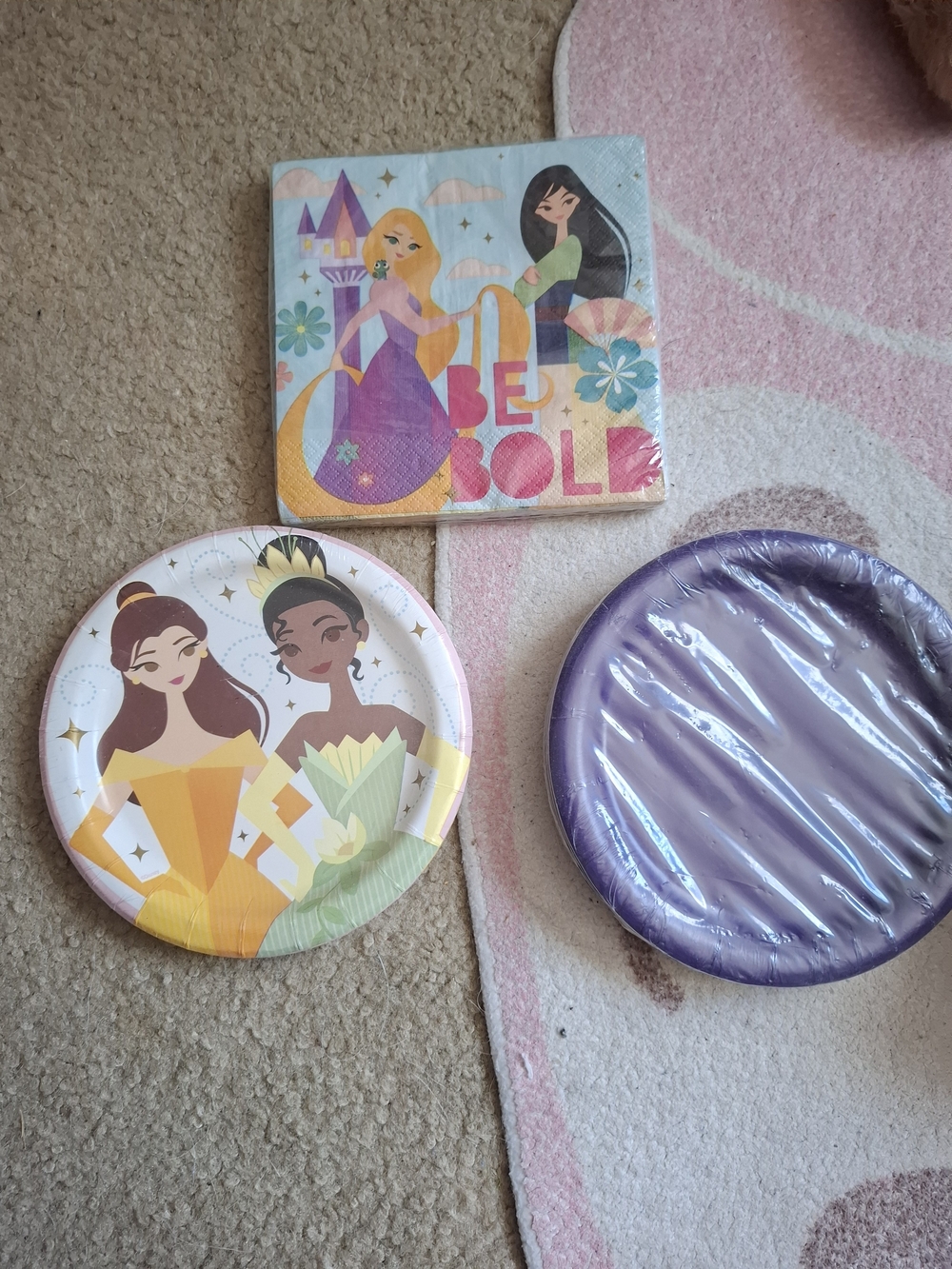 Disney Princess Paper Plates and Napkins - Purple & Yellow